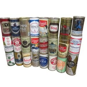 VTG Beer Cans Assorted Lot Of 24 Opened & Empty Steel Many Bottom Opened